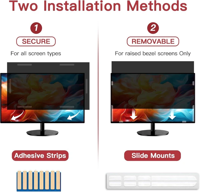 Alt view image 4 of 7 - 2-Pack 24 Inch 16:9 Computer Monitor Privacy Screen Anti-Glare Eye Protection Cover, Removable Anti-Scratch Privacy Shield for 24'' Widescreen Monitors