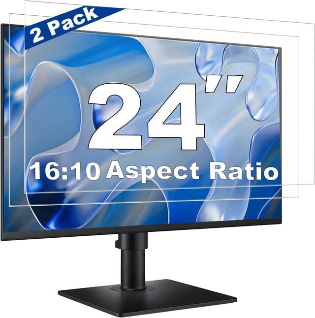 Main image of 2-Pack 24 Inch Computer Screen Protector Film Anti-Glare & Blue Light Blocker with Transparent Filter for Eye Protection, Fits 16:10 Widescreen Monitors from Dell, HP, LG & More