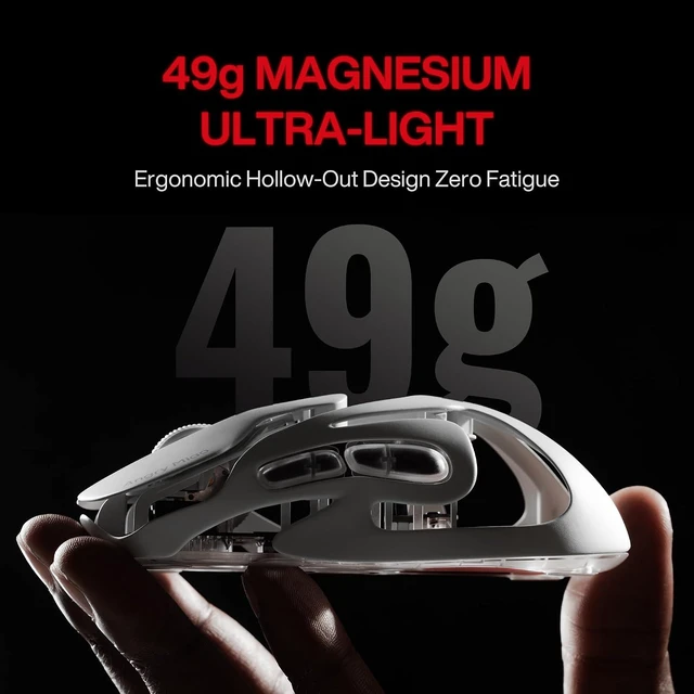 Alt view image 2 of 7 - AM Infinity Wireless Gaming Mouse 49g Magnesium-Aluminum, PAW3950 30K DPI, 8K Polling, Anti-Double-Click Optical-Micro Switches, Hot-Swap Battery, Tri-Mode RGB for FPS