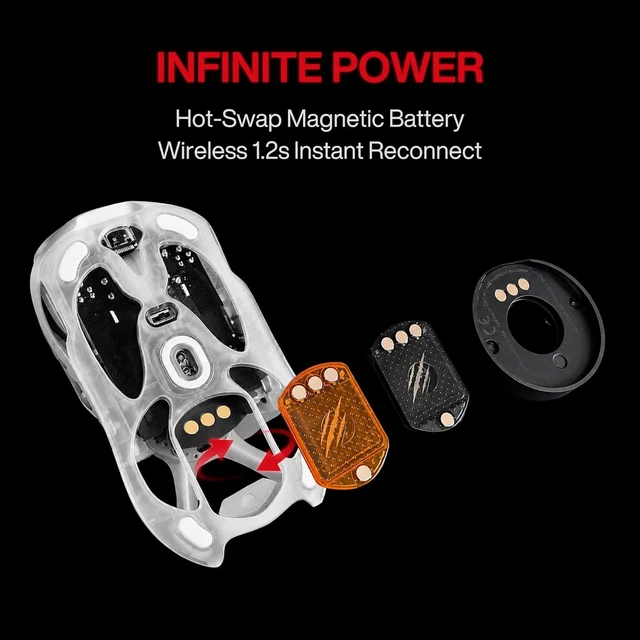 Alt view image 3 of 7 - AM Infinity Wireless Gaming Mouse 49g Magnesium-Aluminum, PAW3950 30K DPI, 8K Polling, Anti-Double-Click Optical-Micro Switches, Hot-Swap Battery, Tri-Mode RGB for FPS