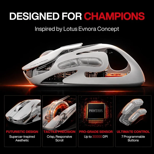 Alt view image 4 of 7 - AM Infinity Wireless Gaming Mouse 49g Magnesium-Aluminum, PAW3950 30K DPI, 8K Polling, Anti-Double-Click Optical-Micro Switches, Hot-Swap Battery, Tri-Mode RGB for FPS