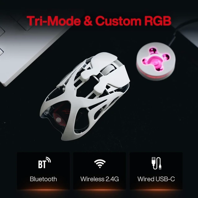 Alt view image 7 of 7 - AM Infinity Wireless Gaming Mouse 49g Magnesium-Aluminum, PAW3950 30K DPI, 8K Polling, Anti-Double-Click Optical-Micro Switches, Hot-Swap Battery, Tri-Mode RGB for FPS