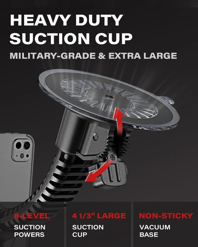 Alt view image 4 of 7 - Heavy-Duty Tablet Holder for Truck, Car, Semi, Pickup, Tractor, UTV & RV Ultra-Strong 4.33" Vacuum Suction Cup, Double-Rib Metal Anti-Shake Arm, Car Mount for iPad