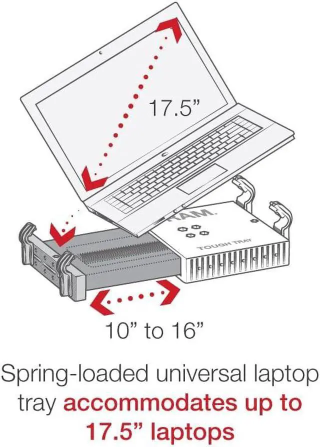 Alt view image 5 of 5 - Tough-Tray Universal Spring Loaded Laptop Tray for 10-16 Inch Laptops, Adjustable Vehicle Laptop Mount Holder for Cars, Trucks, Fleet & Workstations, RAM-234-3