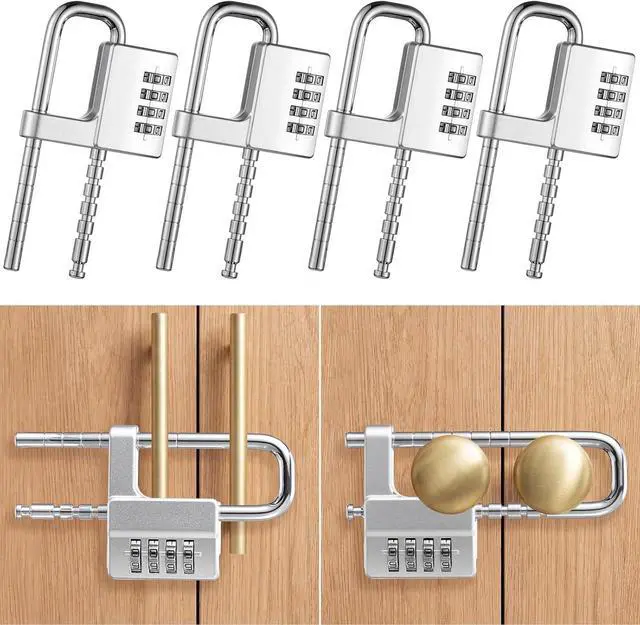 Main image of 4 Pcs 4 Digit Combination Cabinet Lock U Shaped Code Gym 2.51 x 4.6 Inch Adjustable Padlock Metal Long Shackle Lock for Under 0.6" Width Outdoor College Fences Sports Lockers Gym