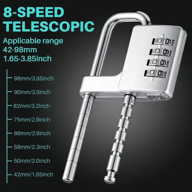 Alt view image 3 of 7 - 4 Pcs 4 Digit Combination Cabinet Lock U Shaped Code Gym 2.51 x 4.6 Inch Adjustable Padlock Metal Long Shackle Lock for Under 0.6" Width Outdoor College Fences Sports Lockers Gym