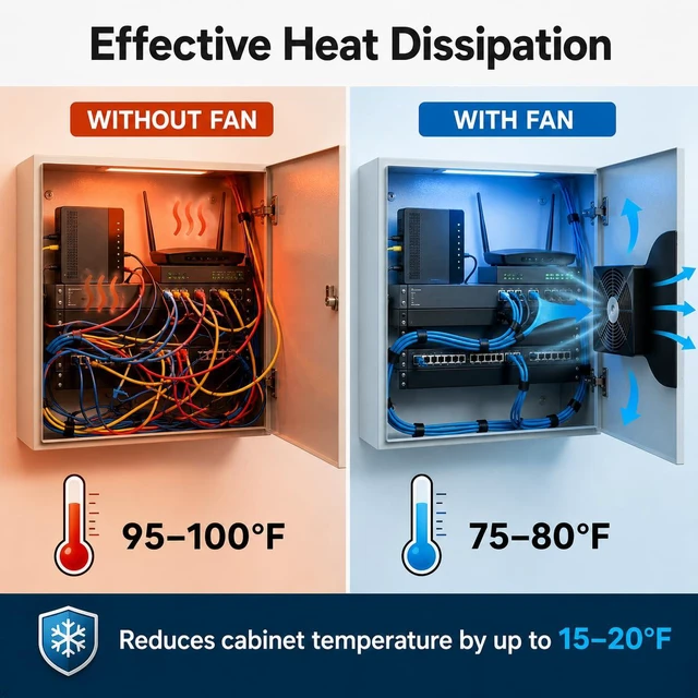 Alt view image 4 of 7 - No-Drill Cabinet Cooling Fan Quiet Slim Fan for Home Theater AV Cabinets, Electronics Enclosures, Server Racks & Ventilated Doors