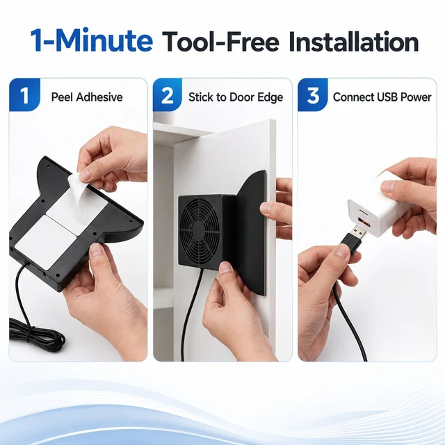 Alt view image 6 of 7 - No-Drill Cabinet Cooling Fan Quiet Slim Fan for Home Theater AV Cabinets, Electronics Enclosures, Server Racks & Ventilated Doors