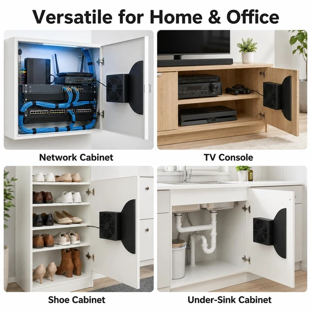 Alt view image 5 of 7 - No-Drill Cabinet Cooling Fan Quiet Slim Fan for Home Theater AV Cabinets, Electronics Enclosures, Server Racks & Ventilated Doors