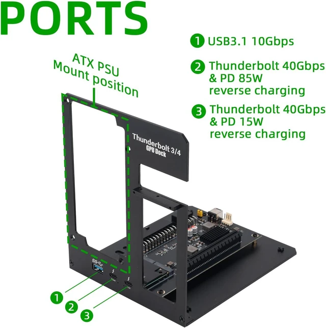 Alt view image 3 of 6 - Thunderbolt 3/4 eGPU Enclosure Compatible with USB4 Supports NVIDIA/AMD Graphics & PCIe Cards, ATX Power Supply, PD 85W Charging (VK-Y900)