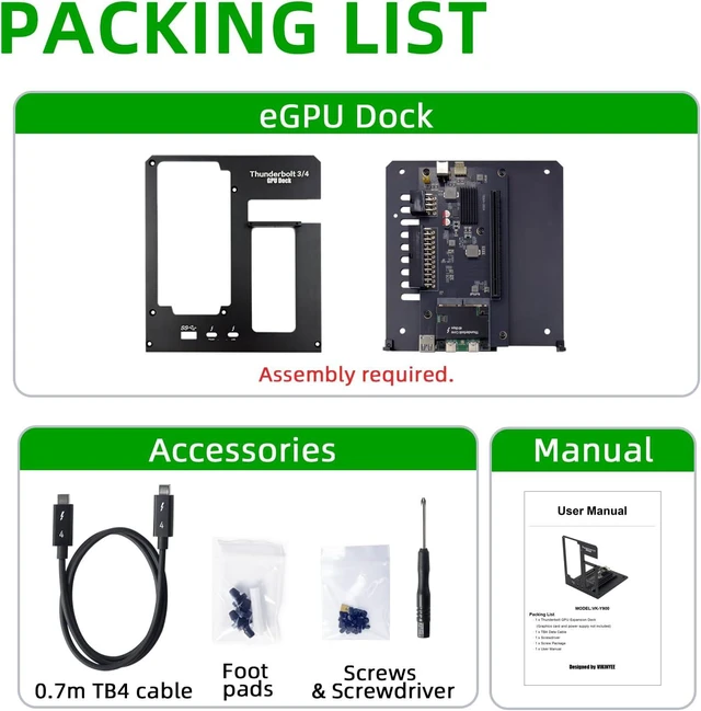 Alt view image 6 of 6 - Thunderbolt 3/4 eGPU Enclosure Compatible with USB4 Supports NVIDIA/AMD Graphics & PCIe Cards, ATX Power Supply, PD 85W Charging (VK-Y900)