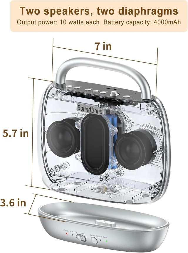 Alt view image 3 of 7 - Wireless TV Speakers for Smart TVs Portable Speakers for Hard-of-Hearing Seniors & Elderly, Compatible with Optical, RCA, AUX, USB-C TVs, DVD & Multimedia Players