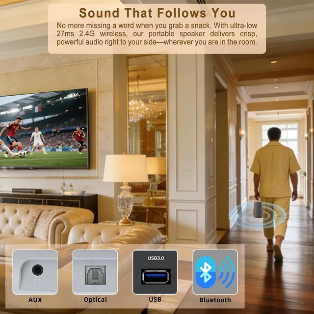 Alt view image 6 of 7 - Wireless TV Speakers for Smart TVs Portable Speakers for Hard-of-Hearing Seniors & Elderly, Compatible with Optical, RCA, AUX, USB-C TVs, DVD & Multimedia Players