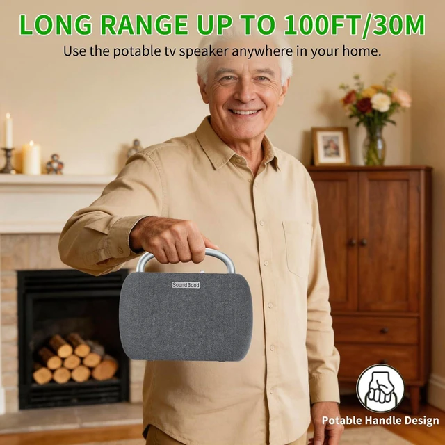 Alt view image 7 of 7 - Wireless TV Speakers for Smart TVs Portable Speakers for Hard-of-Hearing Seniors & Elderly, Compatible with Optical, RCA, AUX, USB-C TVs, DVD & Multimedia Players