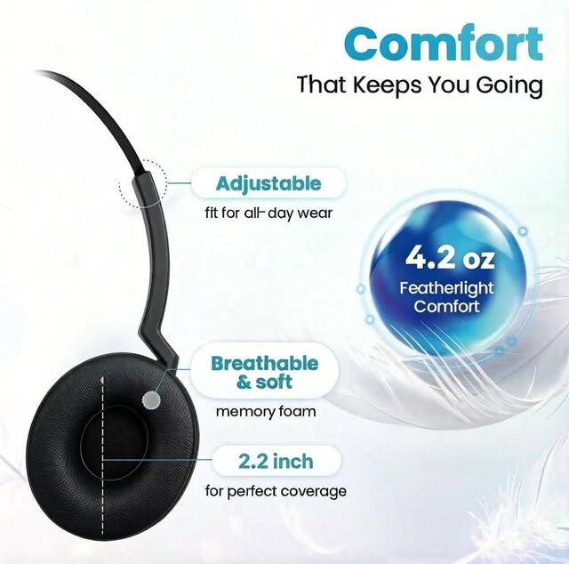 Alt view image 6 of 6 - Wired UC Headset with 2-Mic AI Noise-Cancelling Work Headphones with USB-C/A for PC/Laptop/IP Phones, MS Teams, Genesys, 3CX, Bria, Avaya Workplace, Cisco Jabber, GoogleMeet, Zoom (Binaural)