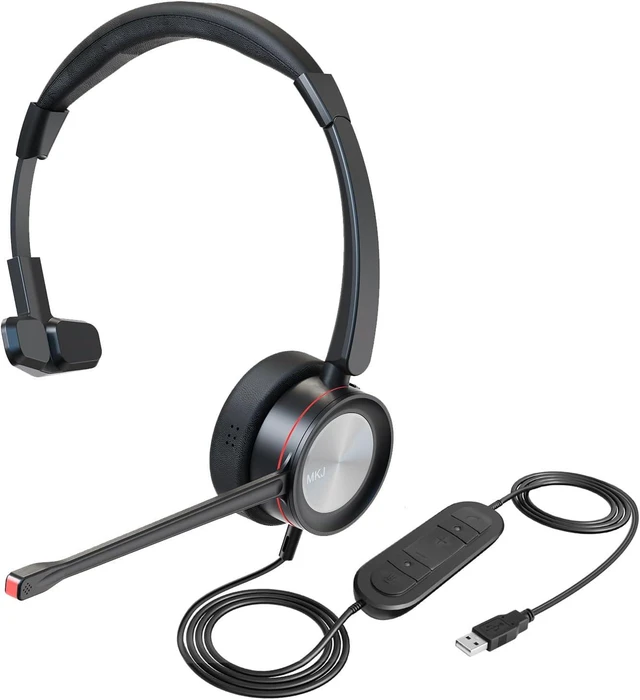 Main image of USB Headset with Microphone Noise-Canceling Wired Headphone for Call Centers, Office Headset for PC, Computer & Laptop, Works with MS Teams, Zoom, Webex & Conference, Black