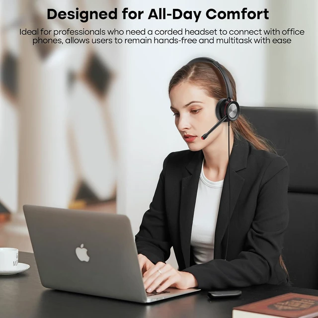 Alt view image 3 of 6 - USB Headset with Microphone Noise-Canceling Wired Headphone for Call Centers, Office Headset for PC, Computer & Laptop, Works with MS Teams, Zoom, Webex & Conference, Black