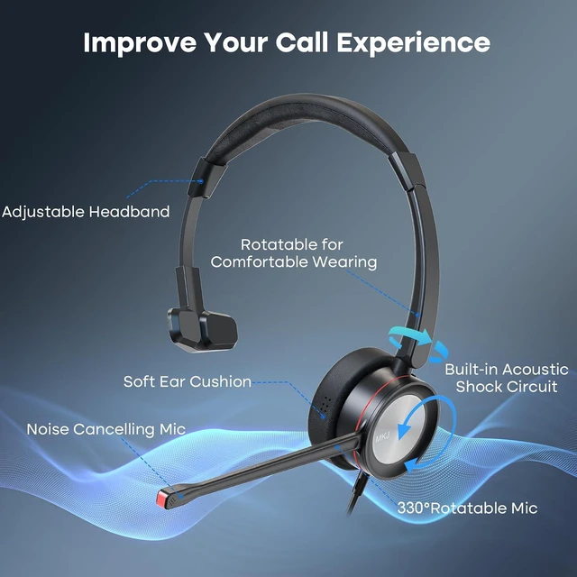 Alt view image 4 of 6 - USB Headset with Microphone Noise-Canceling Wired Headphone for Call Centers, Office Headset for PC, Computer & Laptop, Works with MS Teams, Zoom, Webex & Conference, Black