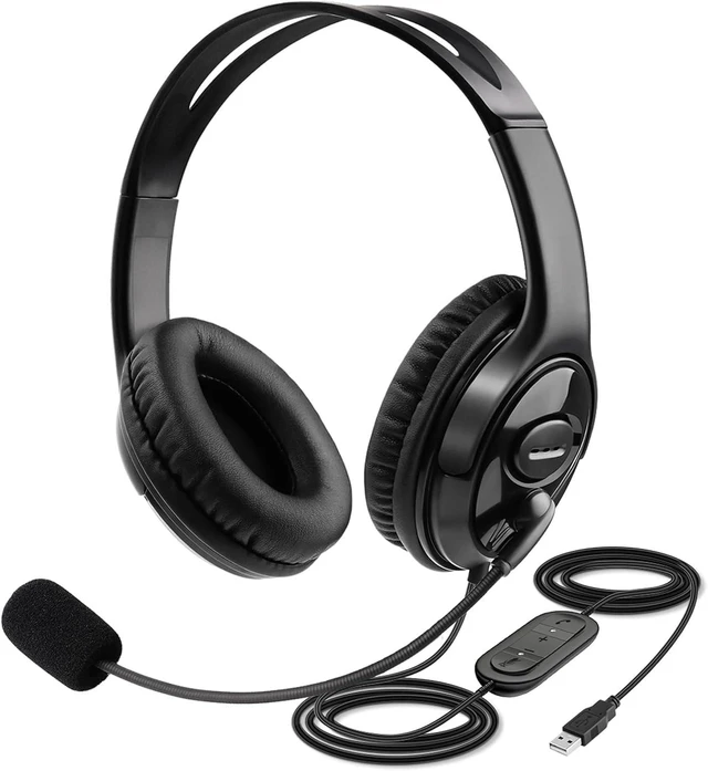 Main image of USB Office Headset with Noise-Canceling Mic & Crystal Clear Sound, Durable Computer Headset for Business Call Center, Compatible with Zoom, Teams & Softphones