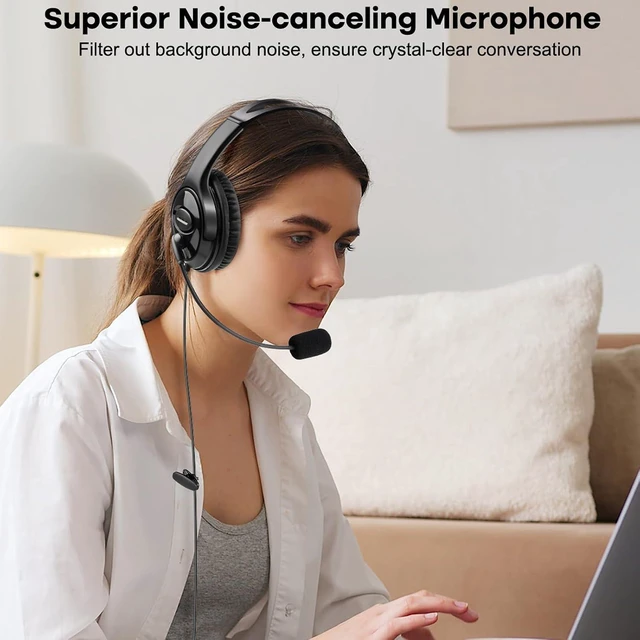 Alt view image 2 of 7 - USB Office Headset with Noise-Canceling Mic & Crystal Clear Sound, Durable Computer Headset for Business Call Center, Compatible with Zoom, Teams & Softphones