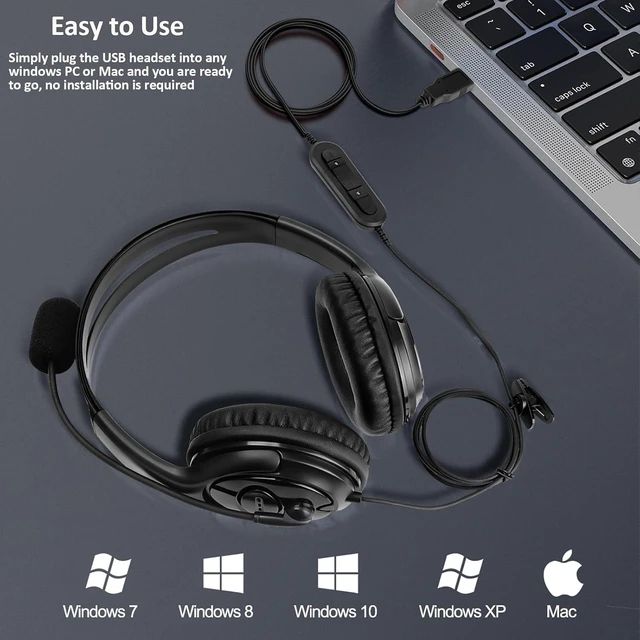 Alt view image 3 of 7 - USB Office Headset with Noise-Canceling Mic & Crystal Clear Sound, Durable Computer Headset for Business Call Center, Compatible with Zoom, Teams & Softphones
