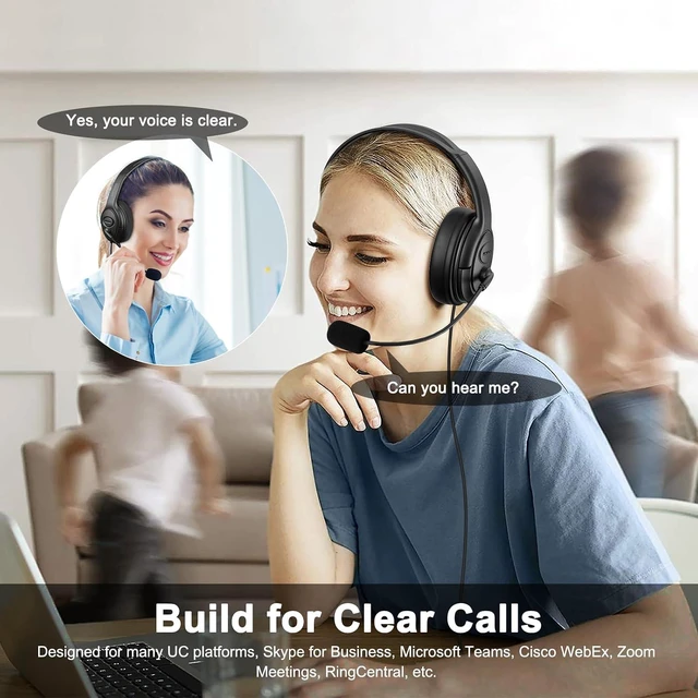 Alt view image 6 of 7 - USB Office Headset with Noise-Canceling Mic & Crystal Clear Sound, Durable Computer Headset for Business Call Center, Compatible with Zoom, Teams & Softphones