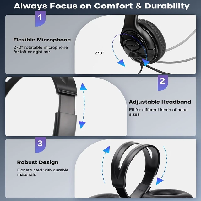 Alt view image 7 of 7 - USB Office Headset with Noise-Canceling Mic & Crystal Clear Sound, Durable Computer Headset for Business Call Center, Compatible with Zoom, Teams & Softphones