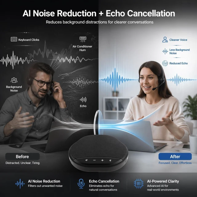 Alt view image 3 of 7 - USB Speakerphone for PC Conference Speaker & Microphone, Plug and Play, AI Noise Reduction & Echo Cancellation, Touch Controls, One-Tap Mute, LED Indicator for Computer Desktop