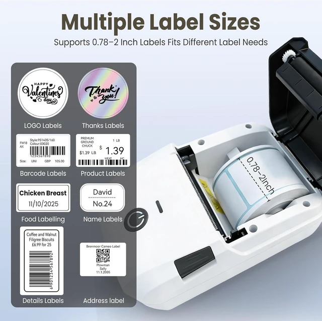 Alt view image 2 of 7 - Portable Bluetooth Thermal Printer & Label Maker with Tape, Barcode & Receipt Printing, USB Wireless for Android, iOS, Windows & macOS