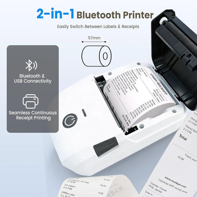 Alt view image 3 of 7 - Portable Bluetooth Thermal Printer & Label Maker with Tape, Barcode & Receipt Printing, USB Wireless for Android, iOS, Windows & macOS