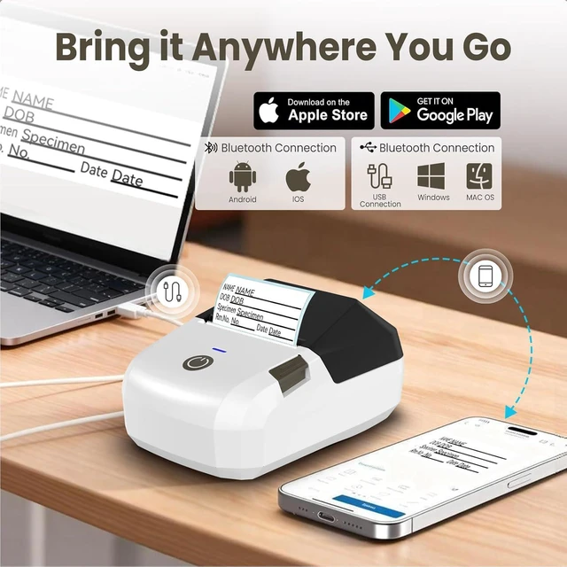 Alt view image 4 of 7 - Portable Bluetooth Thermal Printer & Label Maker with Tape, Barcode & Receipt Printing, USB Wireless for Android, iOS, Windows & macOS