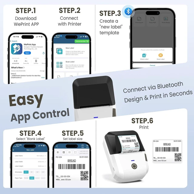 Alt view image 5 of 7 - Portable Bluetooth Thermal Printer & Label Maker with Tape, Barcode & Receipt Printing, USB Wireless for Android, iOS, Windows & macOS