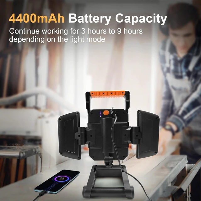 Alt view image 7 of 7 - Rechargeable 40W 4000LM Magnetic LED Work Light with Clamp, 5 Light Modes & 350° Rotation, Portable Job Site Lighting for Construction, Workshop & Car Repairing