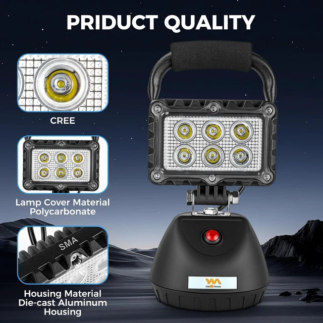 Alt view image 2 of 7 - 18W 2400LM Aluminum Alloy LED Work Light with Strong Magnet & Handle, Waterproof Dustproof Floodlight for Workshop, Garage & Construction Site (Blue)