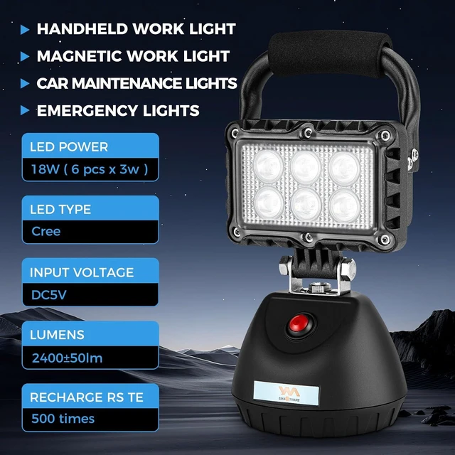 Alt view image 3 of 7 - 18W 2400LM Aluminum Alloy LED Work Light with Strong Magnet & Handle, Waterproof Dustproof Floodlight for Workshop, Garage & Construction Site (Blue)