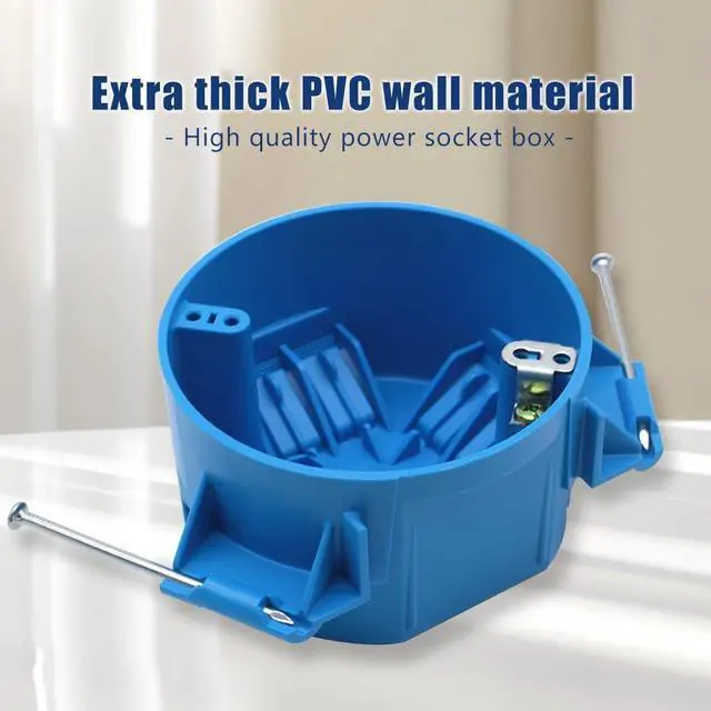 Alt view image 2 of 6 - 1-Gang New Work Electrical Ceiling Box with Captive Nails,4 Dia,Blue,ETL Listed,Plastic Round Junction Box with Ground for Residential(Pack of 12)