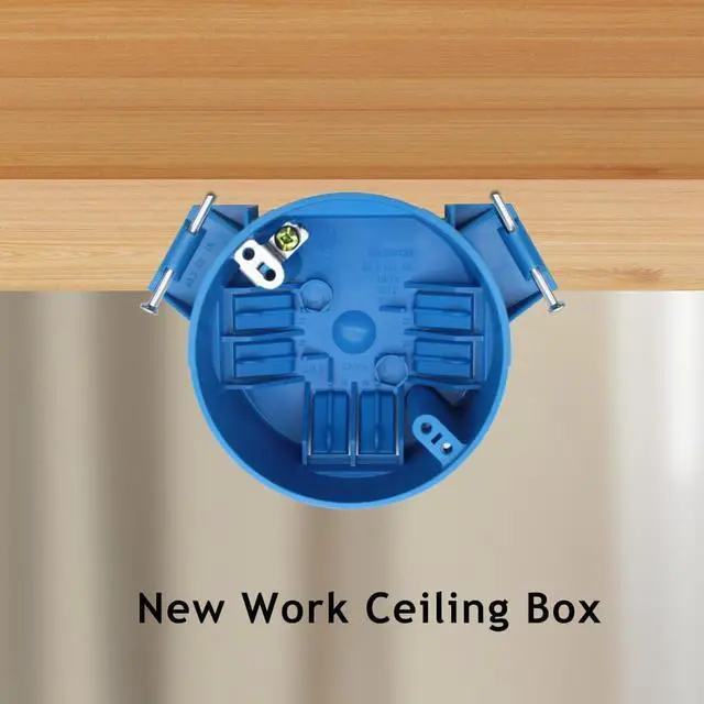 Alt view image 6 of 6 - 1-Gang New Work Electrical Ceiling Box with Captive Nails,4 Dia,Blue,ETL Listed,Plastic Round Junction Box with Ground for Residential(Pack of 12)