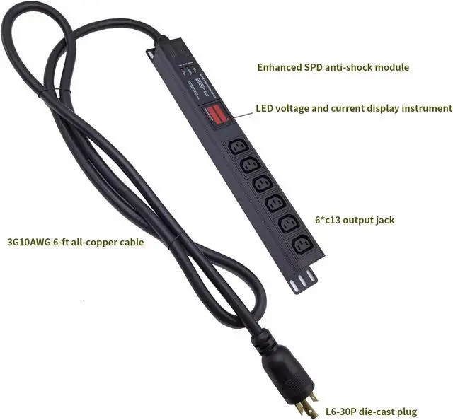 Alt view image 2 of 7 - Meter SPD Function with L6-30p Plug C13 30A 240V 6 Way PDU for Internet Data Centre (FJ-NZEU-4Y7C)