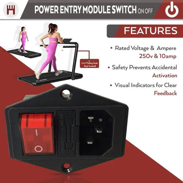 Alt view image 3 of 7 - Superfit 10A 250V Power Entry On Off Switch Inlet Power Plug Socket Male 3 Pins Socket with Fuse Rocker Switch Module Plug for Treadmill Works with Superfit 2-in-1