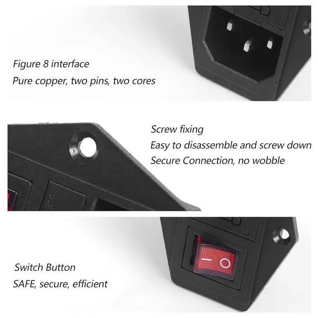 Alt view image 6 of 7 - Superfit 10A 250V Power Entry On Off Switch Inlet Power Plug Socket Male 3 Pins Socket with Fuse Rocker Switch Module Plug for Treadmill Works with Superfit 2-in-1