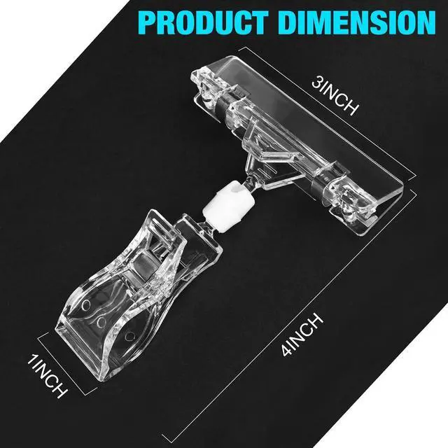 Alt view image 2 of 6 - Clear Plastic Label Pop Clips - 100 Pack Swivel Double Sided Price Tag Clips for Sale on Display Shelves and Sign Holders