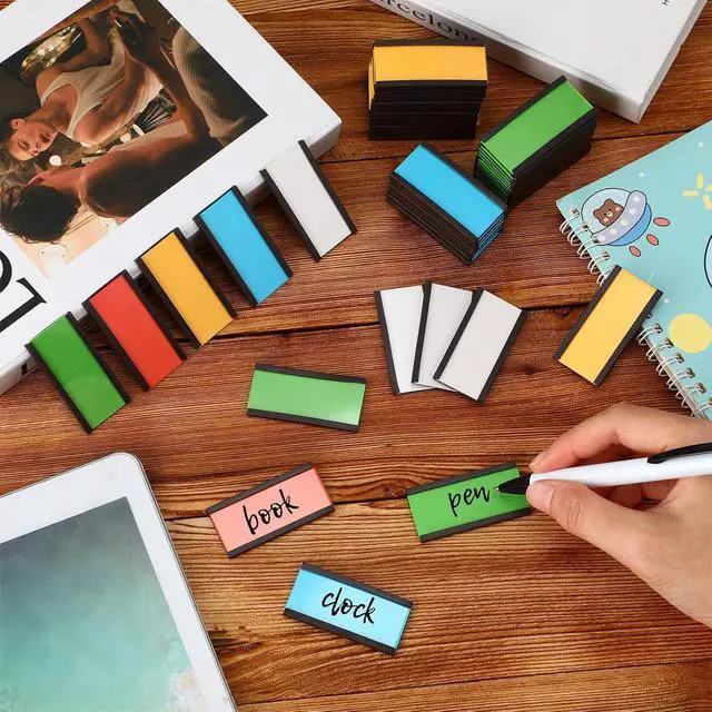 Alt view image 3 of 7 - Magnetic Label Holders Channel Cardholders Magnetic Name Plate Tags Cabinet Labels for Shelving with Clear Plastic Protector and Colorful Paper Insert(1 x 2'',200 Pcs)