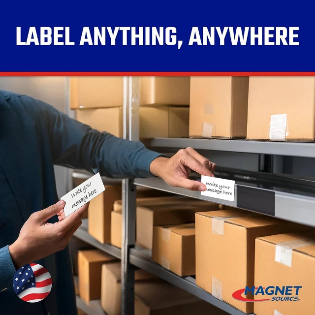 Alt view image 3 of 7 - 25-Pack Heavy-Duty Magnetic Label Holders for Metal File Cabinet, Shelf & Whiteboard, 5" L x 3" H, Fits Signs & Tags, Includes 35 Perforated Cards
