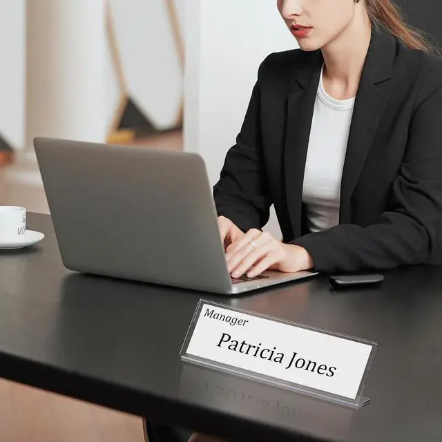 Alt view image 5 of 7 - 60 Pcs Acrylic Name Plates for Desk 2 X 8 Inches Name Tents for Classroom License Label Holder for Back to School Classroom Office Conference Business Meeting Table Display (60)