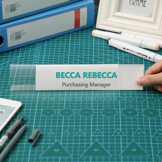 Alt view image 7 of 7 - 60 Pcs Acrylic Name Plates for Desk 2 X 8 Inches Name Tents for Classroom License Label Holder for Back to School Classroom Office Conference Business Meeting Table Display (60)
