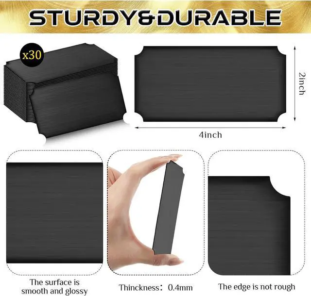 Alt view image 2 of 6 - 60 Pcs Engraved Name Tag Blank Laser Brushed Plate Personalized Plaque Custom Stainless Steel Name Plates Frame Label with Adhesive Backing for DIY, 1 x 3 Inches (Black,2" X 4")
