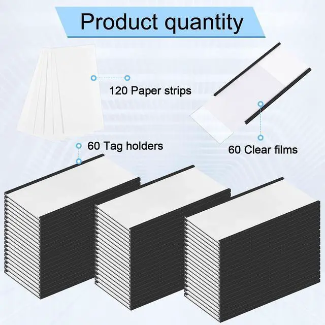 Alt view image 2 of 6 - 60 Pcs C Channel Magnetic Label Holder 4 x 2 inches with White Card Inserts Clear Plastic Protectors Shelf Labels with Magnets Name Tags Magnetic Tool Labels for Metal Whiteboard Rack