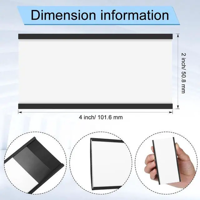 Alt view image 3 of 6 - 60 Pcs C Channel Magnetic Label Holder 4 x 2 inches with White Card Inserts Clear Plastic Protectors Shelf Labels with Magnets Name Tags Magnetic Tool Labels for Metal Whiteboard Rack