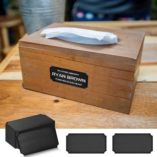 Alt view image 6 of 6 - 60 Pcs Engraved Name Tag Blank Laser Brushed Plate Personalized Plaque Custom Stainless Steel Name Plates Frame Label with Adhesive Backing for DIY, 1 x 3 Inches (Black,2" X 4")