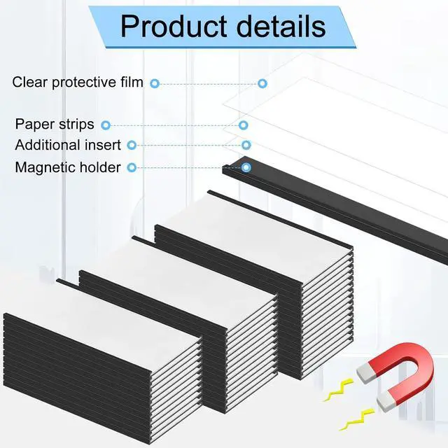 Alt view image 4 of 6 - 60 Pcs C Channel Magnetic Label Holder 4 x 2 inches with White Card Inserts Clear Plastic Protectors Shelf Labels with Magnets Name Tags Magnetic Tool Labels for Metal Whiteboard Rack